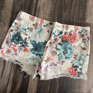 FREE PEOPLE DENIM FLORAL SHORTS